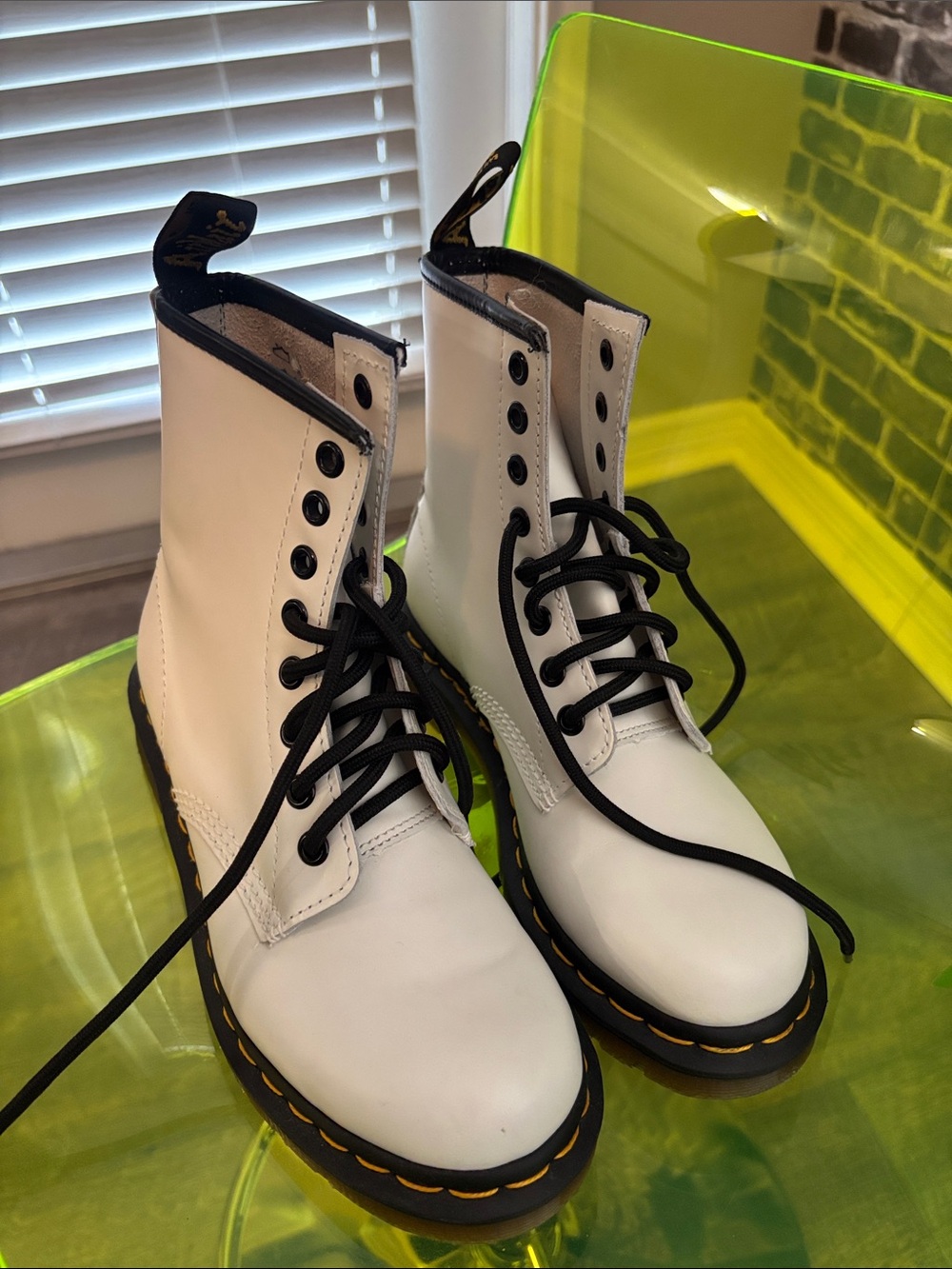 Dr. Martens Combat Boots with Black Laces White Leather 8-Eye